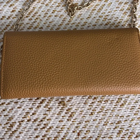 Valentino by Mario Brown Pebbled Leather Clutch with Chain Strap